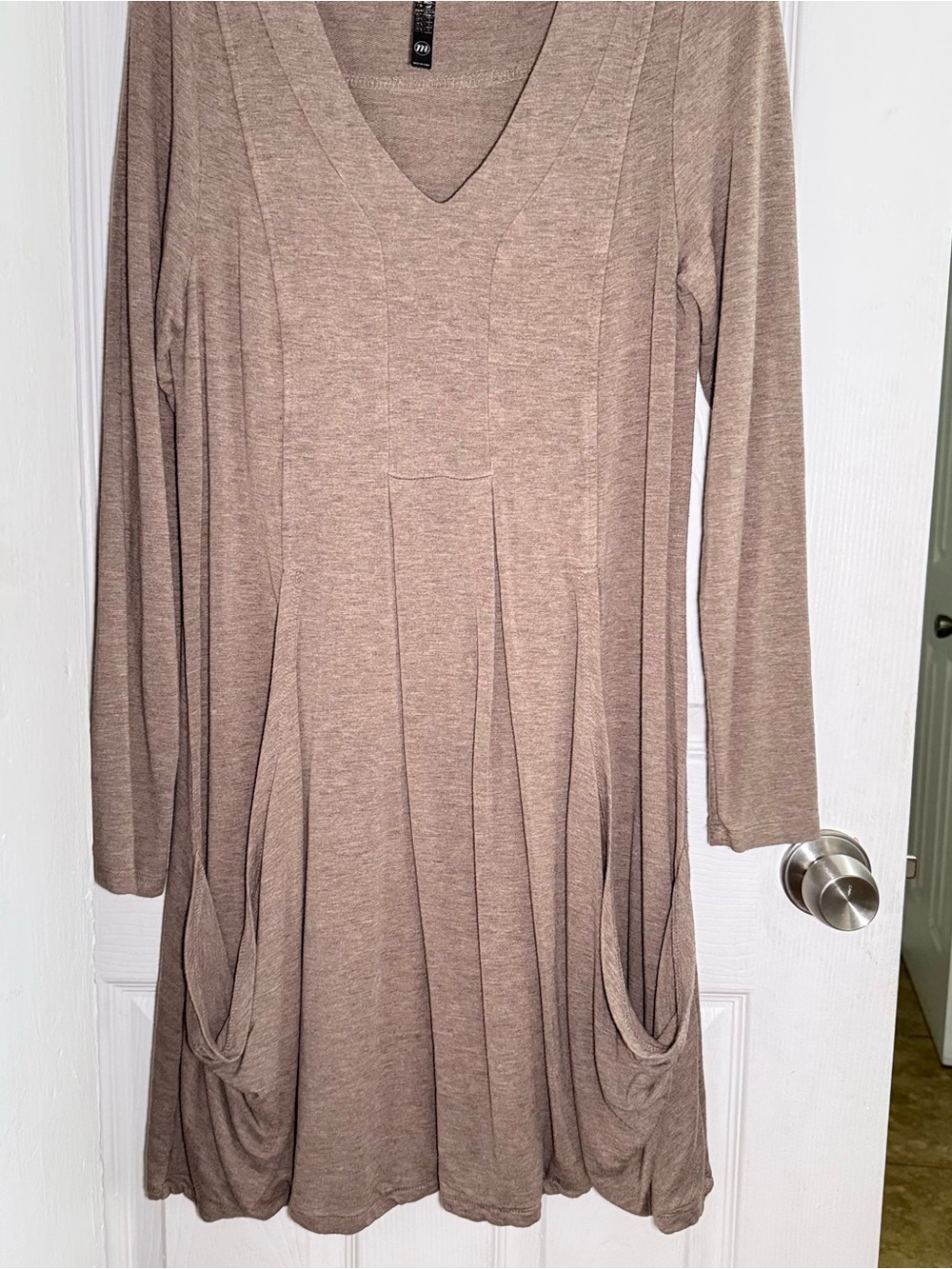 Kensie Taupe Long Sleeve V-Neck Swing Dress